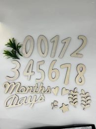 Decorative Figurines Baby Wooden Calendar Signs Months Digital Leaves Baby'S 100Th Birthday Decoration Props