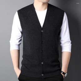 Men's Vests Pure Wool Sweater Vest Man Knitted Cardigan Autumn And Winter Leisure V-neck Thickening High-End For Men