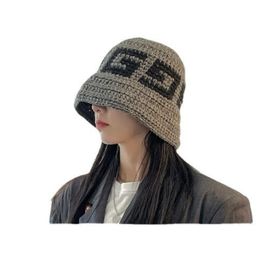 Letter knitted fisherman hat female autumn and winter out of the street basin hat warm concave shape