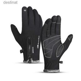 Five Fingers Gloves Black Winter Warm Full Fingers Waterproof Cycling Outdoor Sports Running Motorcycle Ski Touch Screen GlovesL231108
