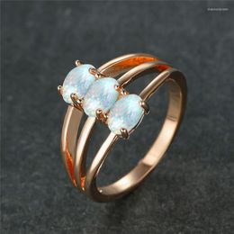 Wedding Rings Cute Female White Opal Oval Stone Ring Promise Love Engagement Champagne Gold Silver Colour For Women