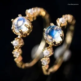 Cluster Rings Exquisite Round White Moonstone Ring Pearl &CZ Yellow Gold Colour Filled Jewellery Sz6-11