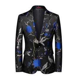 The Latest Style Men's Fashion Suit Suit Personality Stage Performance Banquet Business Casual Small Blue Humor302Z