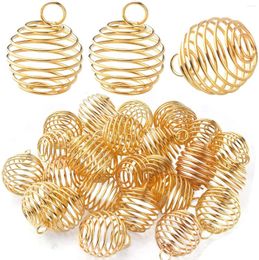 Pendant Necklaces 30pcs Golden Plated Spiral Bead Cage Pendants Stainless Steel Charms Stone Holder For DIY Necklace Jewelry Making Findings