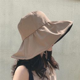 Berets verão fino proteção solar chapéus para mulheres senhoras coreano grande borda pescador chapéu de sol goma preta