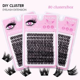 Natural Thick Grafted Eyelashes Soft Lightweight 80 Clusters 10-14mm Handmade Reusable Curl DIY Segmented Lashes Extensions Beauty Supply