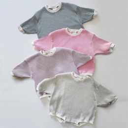 Rompers Baby Waffles Sweatshirt Baby Girl Cotton Ultra Fine Long Sleeve Preschool Clothing 230408