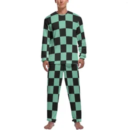Men's Sleepwear Tanjiro Pattern Pyjamas Long Sleeve Two Piece Home Pyjama Sets Daily Man Design Fashion Suit