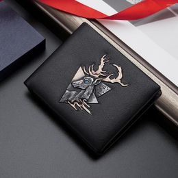 Wallets BISON DENIM Genuine Leather Wallet Vintage Designer Card Holder Cowhide Purse Gift For Men Women