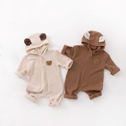 Rompers MILANCEL Spring Baby Clothing Waffle Cake Girls' jumpsuit born Baby Clothing Bear Hoodie Baby jumpsuit 230408