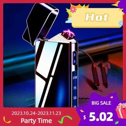 Lighters Electric Plasma Flameless USB Lighter Metal Outdoor Windproof Digital Power Display Touch Sensing Unusual Gift