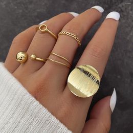Cluster Rings 5-Piece Set Of Personalized Fashion Geometric Adjustable Open Ring For Women Creative Simple Round Ball Alloy 2023 Jewelry