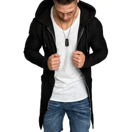 Men's Trench Coats Simple Hoodie Outwear Cardigan Coat Solid Color Slim Mid-length Jacket Pockets