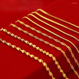 Pendants 2023 24K Gold Necklace 45CM Box Chain/Water Ripple/Single Water Ripple With Chain For Woman Jewellery Gift