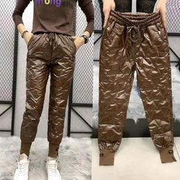 Women's Pants Woman Winter Elastic Waist Down Pant Female Solid Colour Thicken Warm Harem Ladies Baggy Padded Quilted Trousers Mujer G158