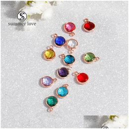 Charms Diy Birthstone Crystal Glass Pendant Rose Gold Charm Bracelet Bangle Necklace Lucky Simple Colorf Fashion Jewellery For Dhm3U