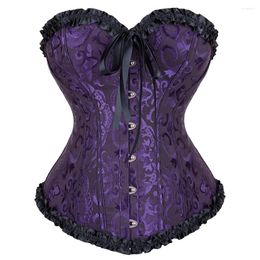 Women's Tanks Women Sexy Floral Corset Vintage Bustier And Corsets Lace Up Boned Lingerie Tops Victorian Clubwear Purple Black Pink White