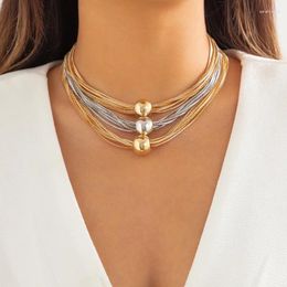 Choker Multi-Layer Collar Necklaces For Women Fashion Gold Silver Colour Ball Pendant Chains Jewellery Luxury Female Party Accessories