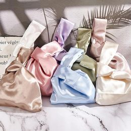 Storage Bags Japanese Women Vintage Silk Tote Handbag Mini Portable Knot Wrist Bag Girls Simple Purse Shopping Phone Key Folding