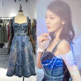 Casual Dresses Star With The Embroidered Cowboy Dress Stitching Hair Long Sling