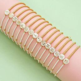 Strand 10 peças pulseiras de contas minimalistas letras de concha finas correntes ajustáveis joias presente para meninas
