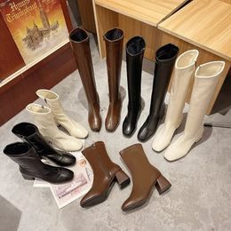 Boots Slim Woman High Boots Fashion Women Knee-High Boots High Heel Women's Shoes Winter Soft Leather Long Boots 231108