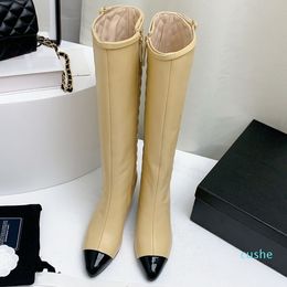 Famous Women Designer Fashion Boots Classic Color Block Metal Buckle Diamond Checker Ladies Boots