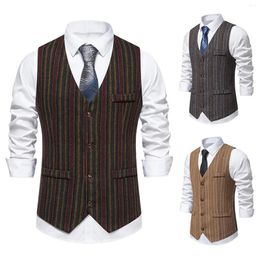 Men's Vests 2023 Suit Vest Fashion Lapel Single Breasted Casual Retro Herringbone Top For Wedding Groomsmen