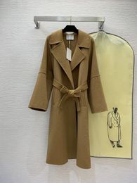 Women's Wool Blends Women 100%Wool Camel Overcoat Fashion Runway Waist Up Mid Length Lapel Loose Jacket Coat Classic High End Clothes 2Color 231108