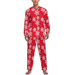 Men's Sleepwear Red Snowflake Pyjamas Christmas Male Long Sleeve Lovely Set 2 Piece Room Winter Pattern Nightwear Birthday Gift