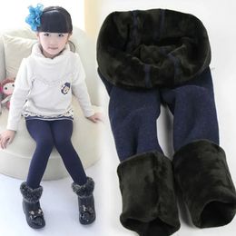 Trousers Winter Fur Girls Leggings Children Kids Thick Warm Elastic Waist Colourful Cotton Bottom Pants 231108