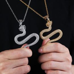 Hip Hop Animal Snake Pendant Necklace 4mm Tennis Chain Gold Silver Color Bling Cubic Zircon Men Necklace Jewelry3208