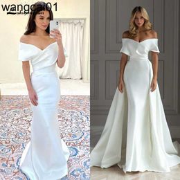 Party Dresses 2 In 1 Detachab Train Sweetheart Off the Shoulder Pat Mermaid Wedding Dress Satin Bridal Gown Sweep Backss robes de soire 0408H23
