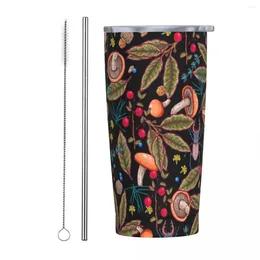 Tumblers Tropical Forest Mushrooms Insulated Tumbler With Straws And Lid Stainless Steel Travel Thermal Cup 20 Oz Double Wall Mugs