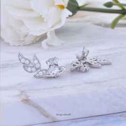 vivian Earrings Western Empress Dowager Gold Silver Full Diamond Saturn Feather Wings Wheat Ear Studs with Diamond Earrings Female Fashion