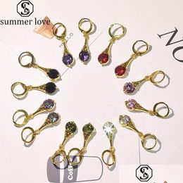 Ear Cuff Colorf Crystal Dangle Earrings Gold Clips Iridescent Hypoallergenic Coated For Women Hoop Drop Statement Dhclg