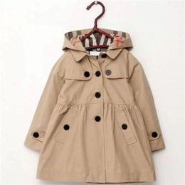 Nowy płaszcz dla dzieci Dzieci 039s nosić dziewczynę kurtka jesienna księżniczka solidna średnia długość pojedynczej piersi wiatrówka dziecięca płaszcza odzieży Rozmiar Wysokość