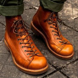 Boots Vintage Cow Leather Men Shoes Work Welted Dress Ankle Motorcycle Mens