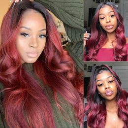 Lace Wigs Xuchang Wig Wine Red Wig 4 * 4 Lace Full Hair Large Wave Long Curly Hair wigs