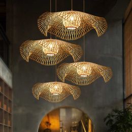 Ciondolo Personalità creativa Lampade Lampadario Living Homestay Home Zen Tea Room Bamboo Woven AA230407