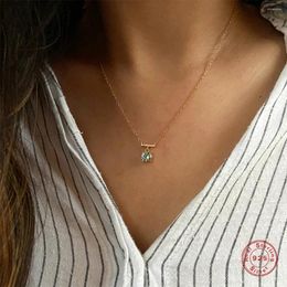 Pendants Aide 925 Sterling Silver Colorful Round Zircon Pendant Necklaces For Women White Crystal Pave Bar Charm Clavicle Choker Necklace