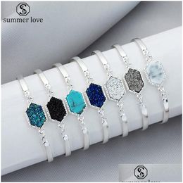 Chain 7 Colors Resin Drusy Bracelet Gold Sier Color Chian Imitation Crystal Hexagon Stone Druzy Bracelets Jewelry For Womenz Drop D Dhk8R