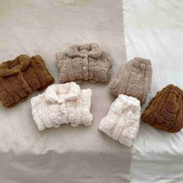 Pajamas Autumn Winter 2023 Baby 2PCS Home Suit Set Cute Little Bear Plush Cardigan Plus Velvet Pants Sleepsuit Toddler Boy Sleepwear R231108