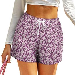 Women's Shorts Floral Ditsy Elastic Waist Purple Flower With Pockets Summer Modern Oversize Short Pants Street Style Bottoms