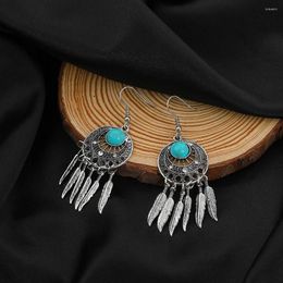 Dangle Earrings European And American Retro Ethnic Style Leaf Bohemian Metal Dream Catcher Feather Tassel Creative Jewelry