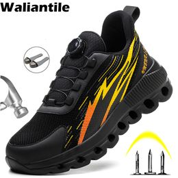 Dress Shoes Waliantile Lace Free Work Safety Sneakers For Men Male Slipresistant Antismashing Industry Working Boots Steel Toe 230407