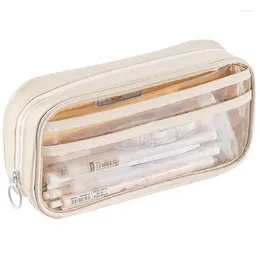 Large Capacity Pen Bag Marker Pouch Half-transparent Stationary For Markers Calculators Glasses Girls