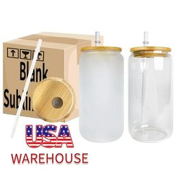 Ready To Ship CA USA warehouse16oz Glass Mugs Sublimation Blanks Can Shaped Tumblers Reusable Water Bottle Juice Soda Cups