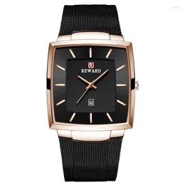 Wristwatches Watch For Men Square Quartz Business Simple Fashion Leisure Nightlight Waterproof Calendar Mesh Renoj Hombre