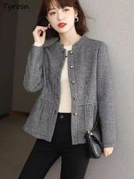 Women's Jackets Woollen Jackets Women L-5XL Houndstooth Design Stand Collar Simple All-match Retro Slim Korean Style Female Spring Casual Chic 231108